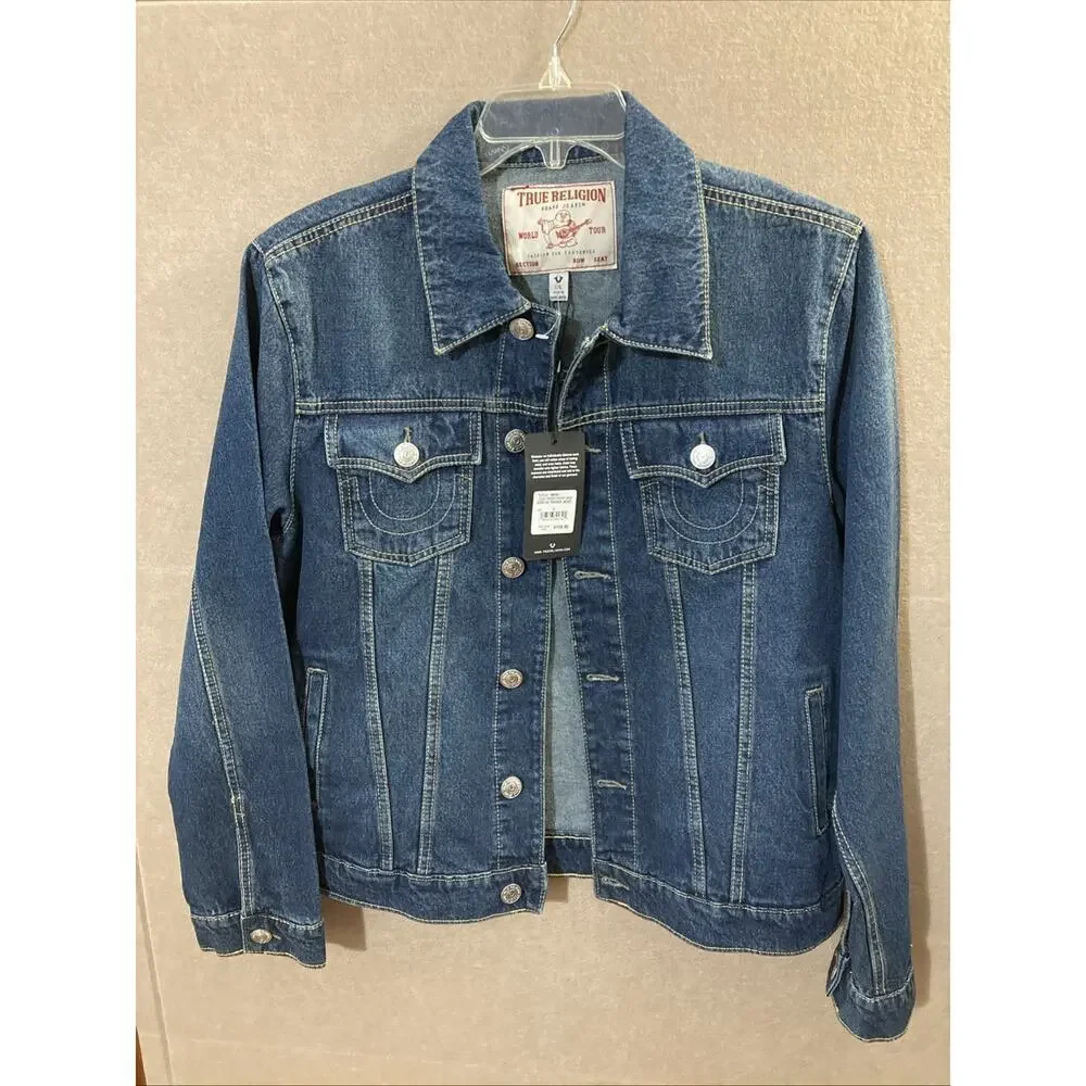 True Religion Men’s Jesse SN Trucker Jean Jacket Sz S NWT Blue Med. Wash Denim‎